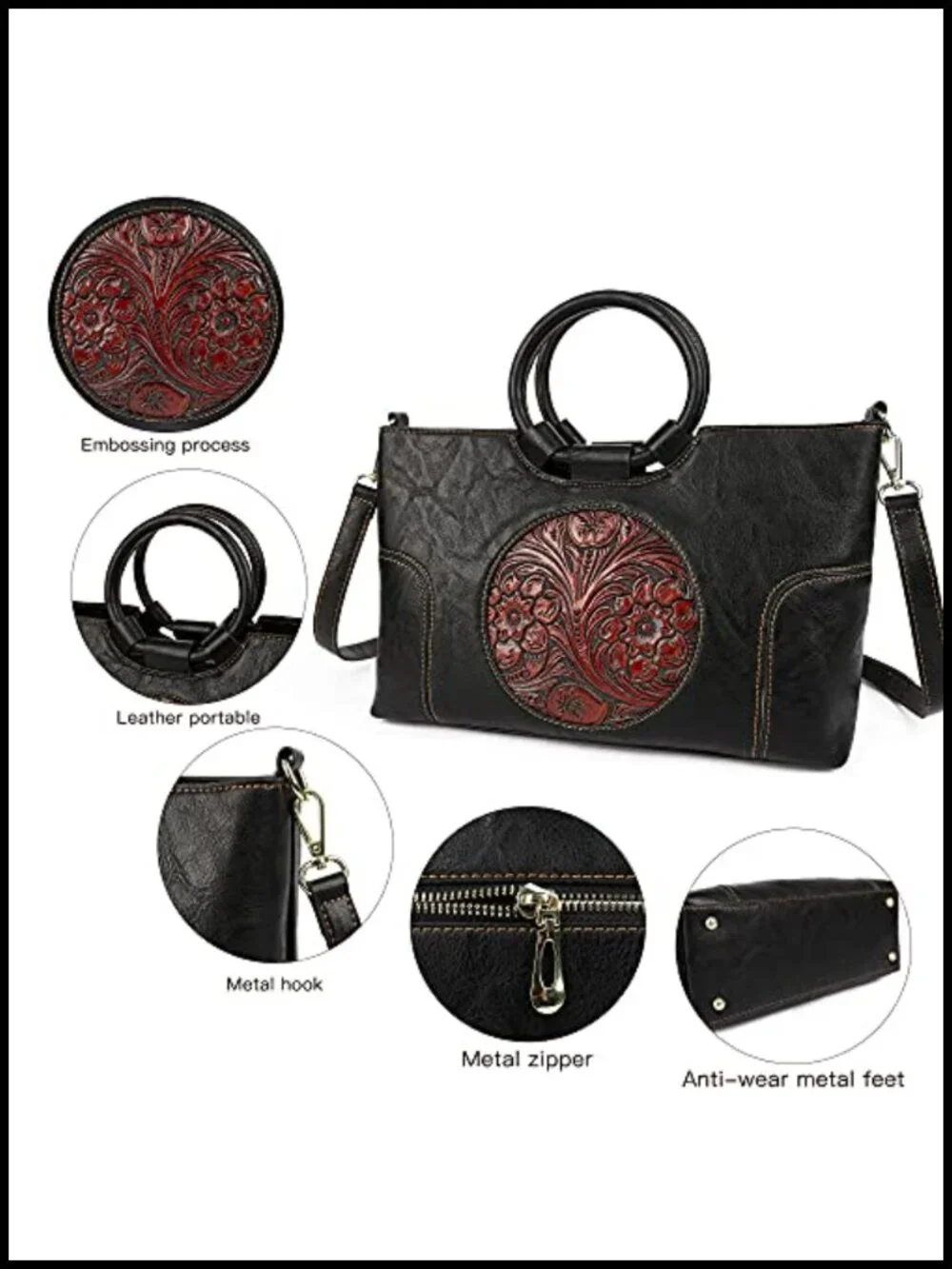 Vintage Embossed Totem Satchel Handbag Women Top Handle Shoulder Bag Faux
